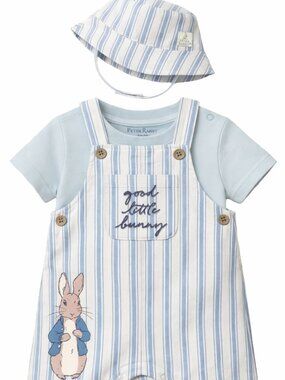 NWT Disney Baby Boys Peter Rabbit 3 Piece Set Shortall Bodysuit Outfit Spring